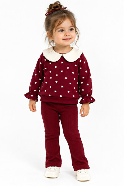 Ciciben baby kids Kız Çocuk Kalp Desenli Fırfır Kollu 2'li Takım – Sweatshirt...