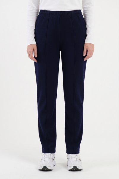 Cottonland Mira High Waisted Navy Blue Fleece Pants - Classic Cut
