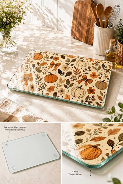 Generic Brand Glass Cutting Board Decorative Pumpkin Themed - Glass Cutting Board |   30cm X 40cm