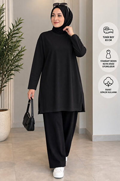 ÖZNE BUTİK Kadın %100 Pamuklu Bisiklet Yaka Basic Penye Tunik