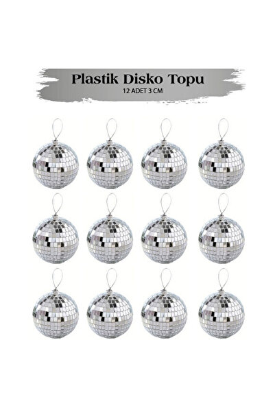 partidolu Plastik Kristal Disko Topu Şeklinde 3 cm Gümüş Renk Yılbaşı Ağacı S...