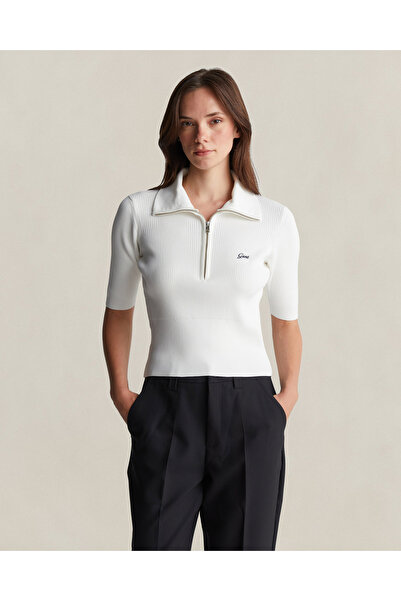 Gant Kadın Beyaz Slim Fit Yarım Kollu Triko