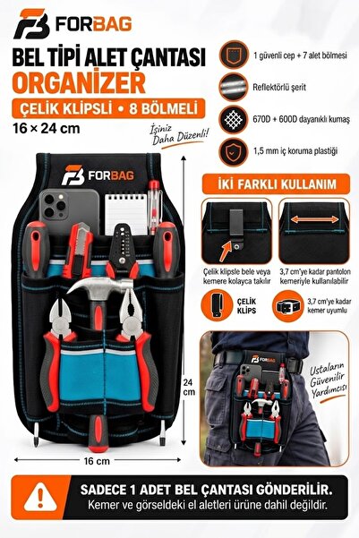 Forbag Bel Tipi Organizer Alet Takım Çantası Hırdavat Çantası 8 Bölmeli Kemer...
