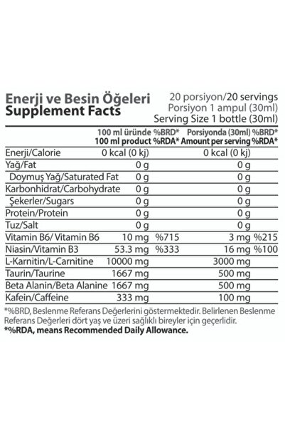 Hardline L-cartinine Matrix Şeftali Aromalı 30 ml 20 Adet