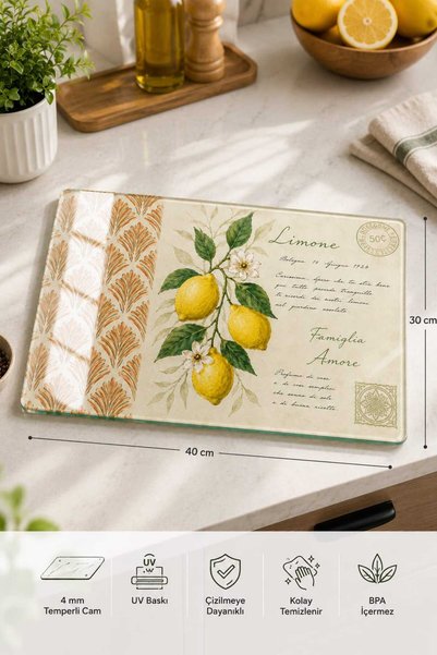 Luminaglass Glass Cutting Board Lemon Themed - Glass Cutting Board |   30cm X 40cm