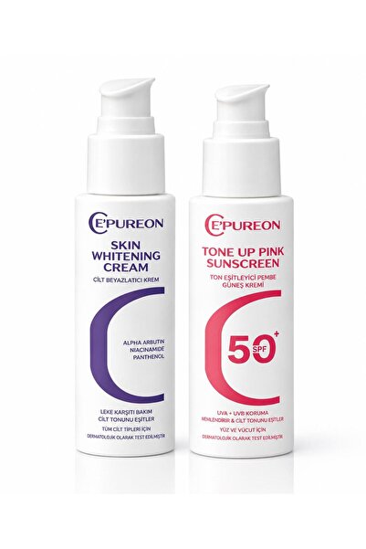 Leke Karşıtı Cilt Beyazlatıcı Krem ve SPF 50 Tone Up Pembe Güneş Kremi Seti