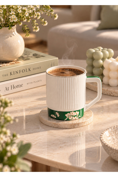 Onedekor Porselen Lüks Blossoms Yeşil Kupa Gold 250ML