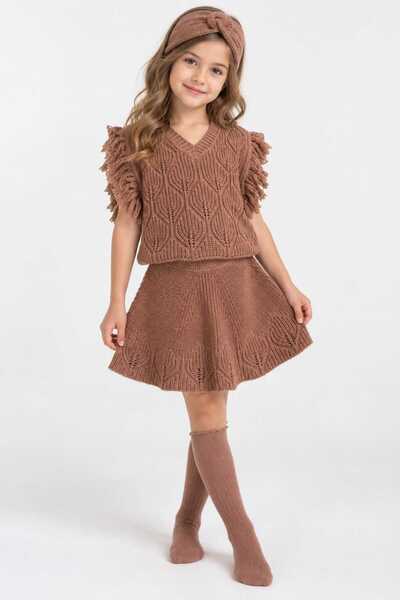 Meriç bebe Girl's Knitwear Set of 4: Tasseled Sweater, Elastic Waist Skirt, H...