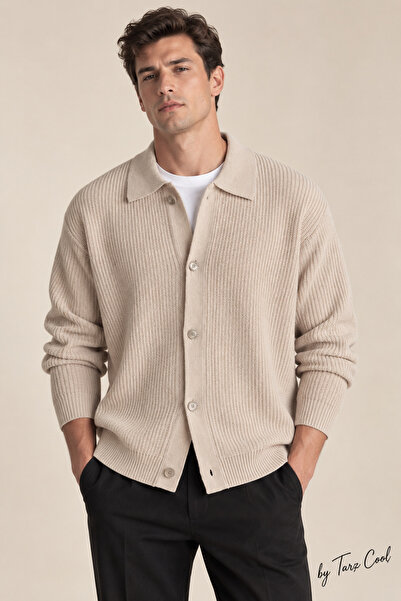 Tarz Cool Men's Stone Button Detailed Regular Fit Cardigan