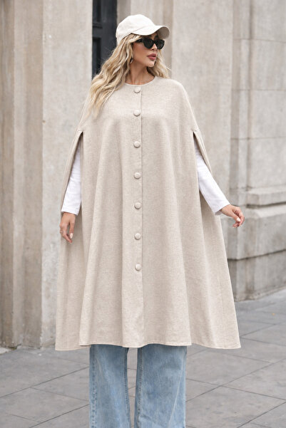 comstar Women's Buttoned Premium Comfort Cream Cashmere Poncho