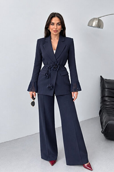 msm fashion Γυναικείο κοστούμι με σακάκι και παντελόνι, κομψό, με φαρδιά μπατ...