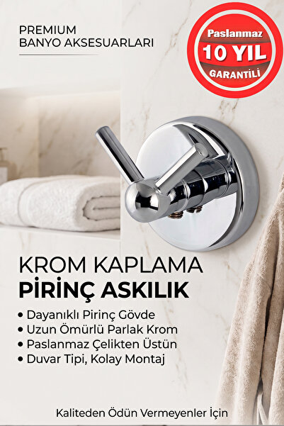 BanyomHome Krom Paslanmaz Pirinç Karaca Çiftli Bornozluk Banyo Askısı – 10 Yı...