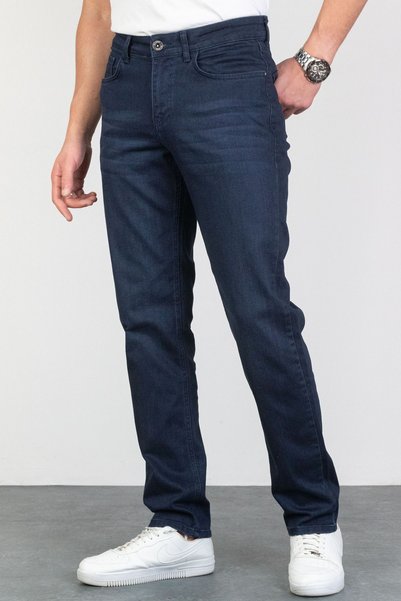 HLT JEANS Men's Navy Blue Regular Fit Lycra Pipe Leg Comfortable Cut Jean Denim Trousers Hlthe003005