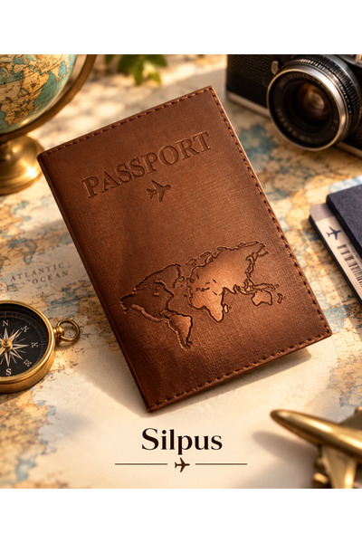 Silpus Passport Cover Leather Single Metallic Brown