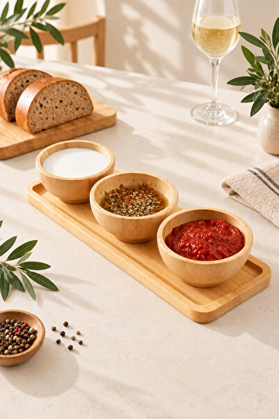 KaiHome 3-Piece Bamboo Sauce Bowl and Snack Bowl Presentation Set with Stand