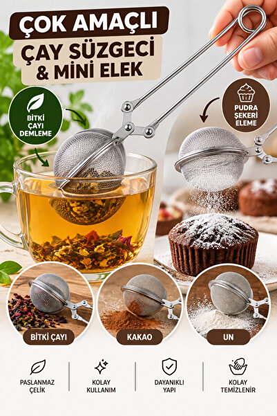 tafce Un Kakao Pudra Şekeri Eleği Bitki Çayı Demleme Süzgeci Maşalı Çay Süzgeci