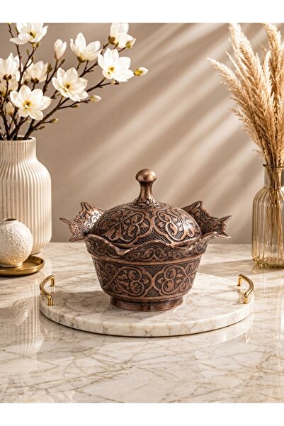 Generic وعاء سكر نحاسي على الطراز العثماني مع غطاء |   تشطيب أحمر أنيق |   تص...