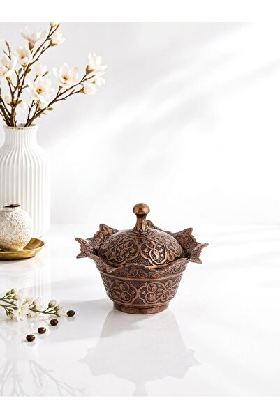 Generic وعاء سكر نحاسي على الطراز العثماني مع غطاء |   تشطيب أحمر أنيق |   تصميم صغير للتقديم |   صنع في تركيا