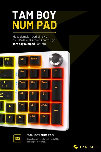 gameagle Diablo RGB Mekanik Oyuncu Klavyesi Red Switch 97 Tuş Full Anti-Ghosting Ses Kontrol Tekerlekli TR Q
