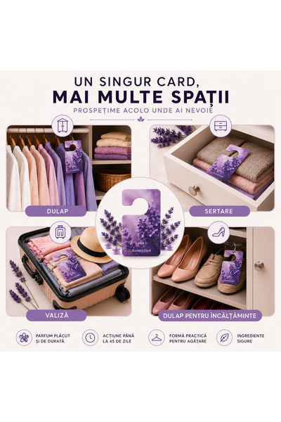 Elix Set 3 Odorizante parfumate tip card pentru dulap si haine – LAVANDA