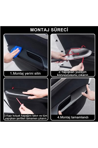 STİLİX GARAGE For Honda Civic Fc5 Fk7 2017-2020 Interior Door Armrest Carbon Fiber Full Set 4Pcs Front 4Pcs Rear
