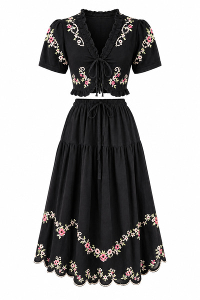 bussrabutik Embroidery Detailed Blouse Skirt Cotton Set