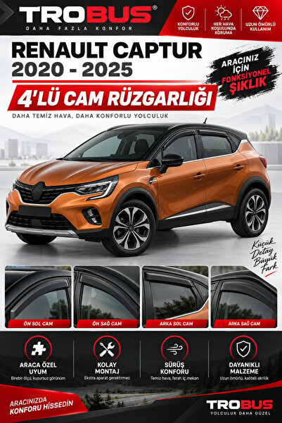 TROBUS Premium Renault Captur 2. Nesil SUV (2020-2024) Uyumlu Cam Rüzgarlığı ...