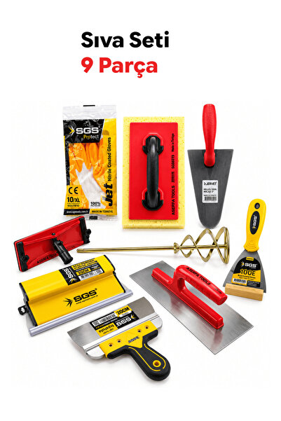 tabis Sıva Seti 9 Parça Sıvacı Mala Spatula Karıştırıcı Sünger