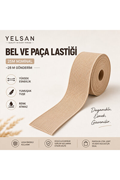 Premium dokuma bel ve paça lastiği 30mm X 25 METRE yüksek elastikiyret BEJ