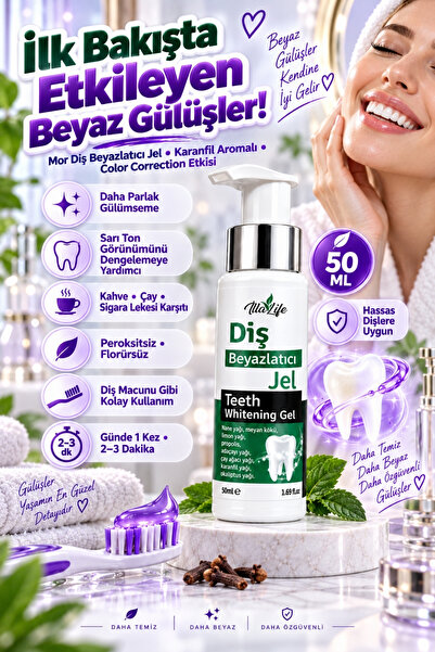İlla Life Yeni Nesil Hızlı Etkili Diş Beyazlatıcı Jel Sarı Ton Giderici Kahve Çay Sigara Lekesi Karşıtı Color Correction Teknolojisi Florürsüz Hassas Dişlere Uygun Mor Diş Beyazlatma Macunu Whitening Gel 50 ML