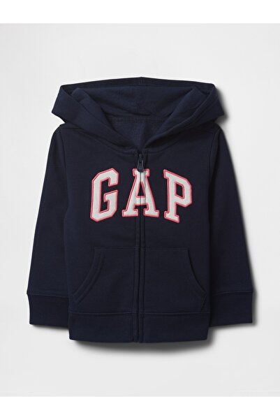 GAP Kız Bebek Lacivert babyGap logo fermuarlı kapüşonlu üst