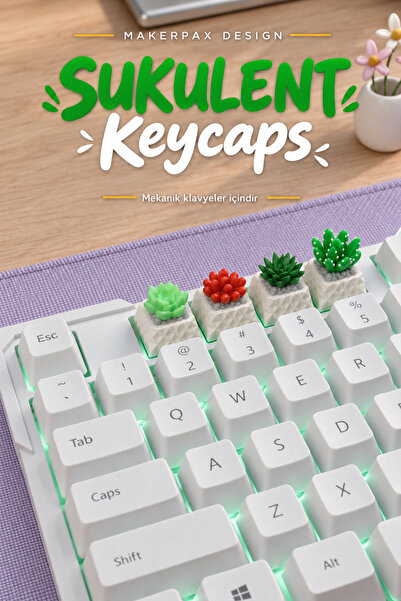 Makerpax Kaktüs Temalı Keycaps 4'lü Set - Cherry MX Uyumlu Mekanik Klavye Tuş Takımı