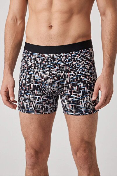 OBJE Erkek Siyah Çizgili Zikzaklı Cotton Boxer