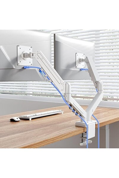 Generic Brand White Dual Monitor Arm 17-32 Inch Compatible • Steel Body • Cab...