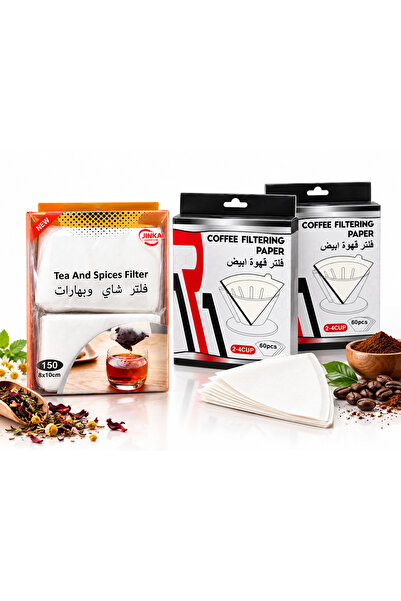 Generic Brand 120 فلتر قهوة V60 مقاس 02 أبيض و150 فلتر للشاي وللبهارات والزهو...