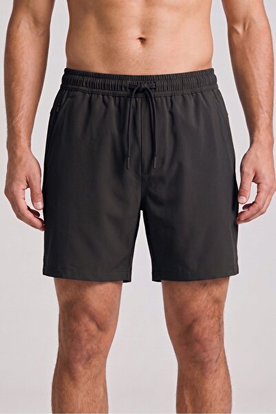 OBJE Men's Black Elastic Waist Lace-Up Swim Shorts