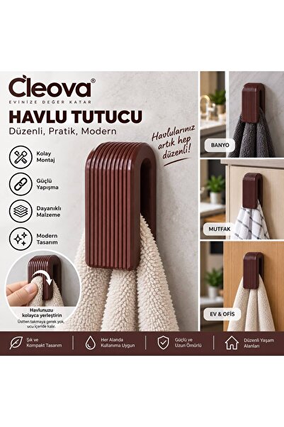 cleova 3'lü Yapışkanlı Pratik Askı - Banyo ve Mutfak Havlu Askılığı