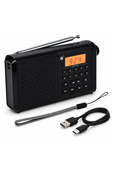 ULTRATEKNO KTF-1715 Dijital FM/MW/SW Radyo | Bluetooth & MP3 | Saatli & Manuel Kanal Arama | Taşınabilir