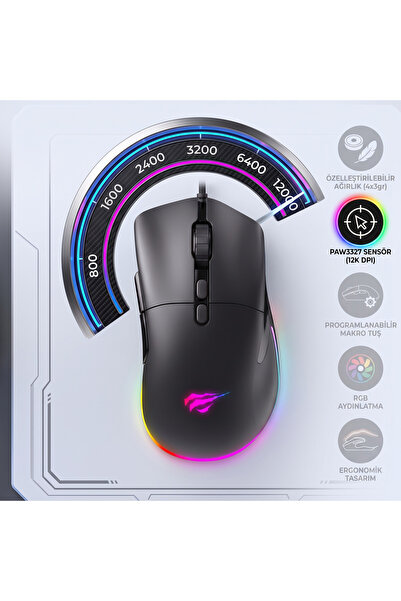 Havit Gamenote MS954 RGB Programlanabilir Gaming Oyuncu Mouse - 12.000 DPI