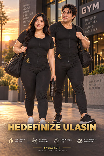 SAUNA SUIT Unisex Orijinal Termal Sauna Alt Üst Fermuarlı Kısa Kollu Tayt Eşo...