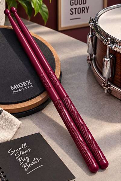 Midex Gfk-801Pu 5A Drumsticks Unbreakable Polyemid Cherry Rot Color Drum Stic...