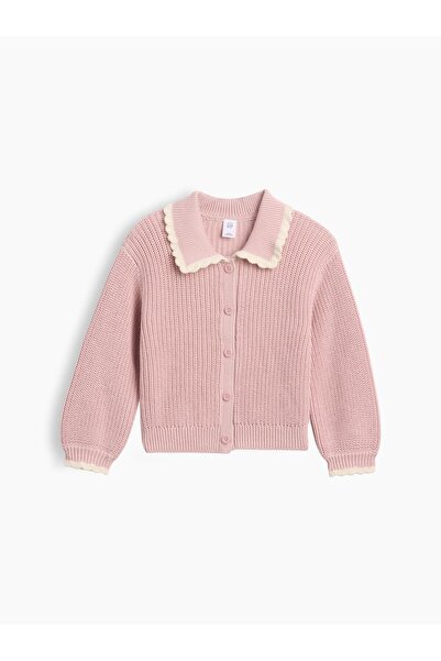 GAP Kız Bebek Pembe Polo Yaka Detaylı Triko Hırka