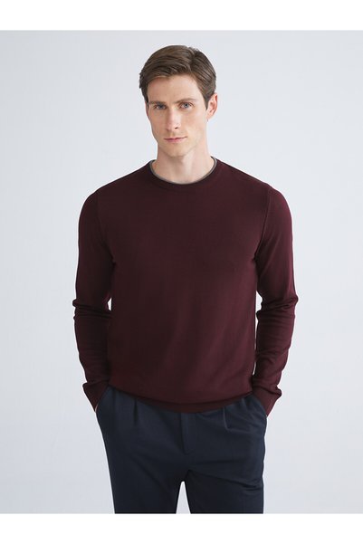 LC Waikiki Nevavm Farkıyla Southblue Claret Red Knitwear Plain Oval Collar Me...