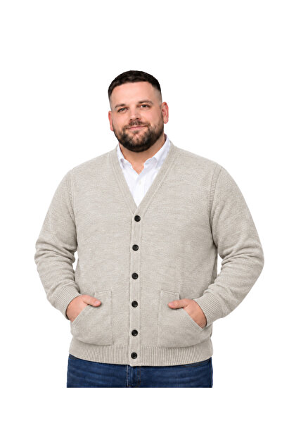 BattalModa Men's Large Size Beige Pocket Buttoned Knitwear Cardigan 3Xl-4Xl-5...