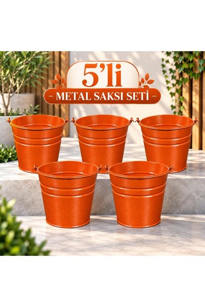 ÖZHEMMEKLER 5'li Metal Saksı Seti - Masaüstü ve Balkon Dekoratif Metal Saksı ...