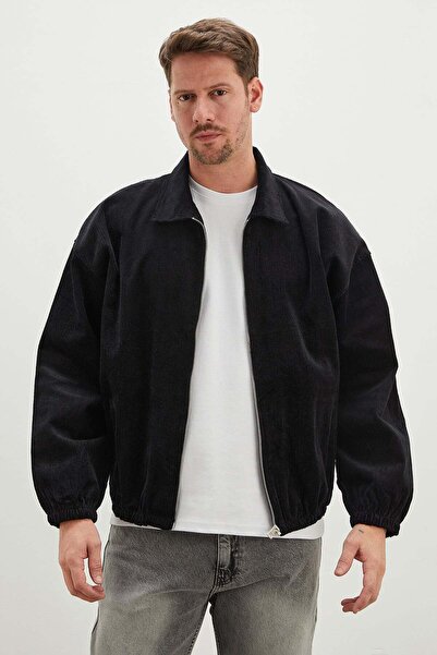 Fulla Moda Fermuarlı Polo Yaka Kadife Bomber Ceket