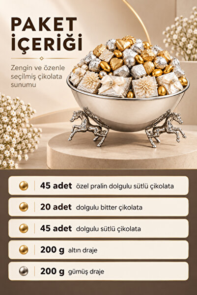 Taze Çikolata Kız İsteme Çikolatası Atlı Gümüş Tepside Premium Söz Nişan Çikolatası