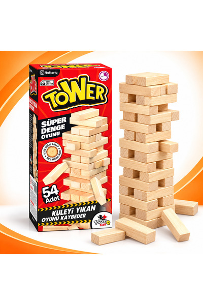 TOTTERİQ Ahşap Jenga Denge Oyunu Tower Büyük Boy 54 Parça