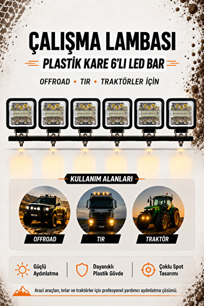 C9 Çalışma Lambası Plastik Kare 6'lı Led Bar