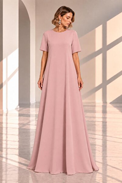 SERAVENZA COUTURE فستان ماكسي بوي أنيق بأكمام قصيرة من الكريب COU-37